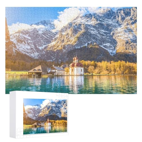 Klassische Puzzle für Erwachsene Teenager Freizeit Spaß Spiel Spielzeug Geeignet，„Malerische Berglandschaft am Königssee in Bayern, ，Lernspielzeug FüR Kinder 52x38 Papier Puzzle von XJUfW