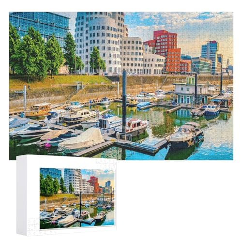 Klassische Puzzle für Erwachsene Teenager Freizeit Spaß Spiel Spielzeug Geeignet，„Medienhafen am Rheinufer in Düsseldorf“ ，Lernspielzeug FüR Kinder 38x26，Papier Puzzle von XJUfW