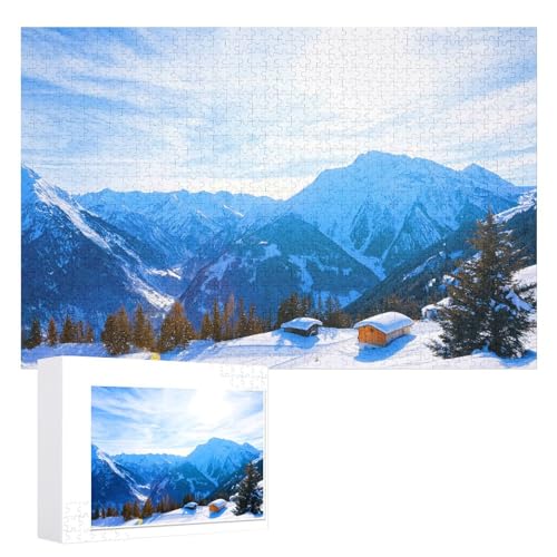 Klassische Puzzle für Erwachsene Teenager Freizeit Spaß Spiel Spielzeug Geeignet，„Skigebiet Mayrhofen mit Chalets im malerischen Zillertal, ，Lernspielzeug FüR Kinder 38x26， von XJUfW