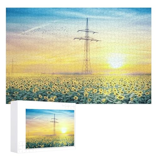 Klassische Puzzle für Erwachsene Teenager Freizeit Spaß Spiel Spielzeug Geeignet，Sonnenblumen-Pastorallandschaft bei Sonnenuntergang，，Lernspielzeug FüR Kinder 38x26，Papier Puzzle von XJUfW