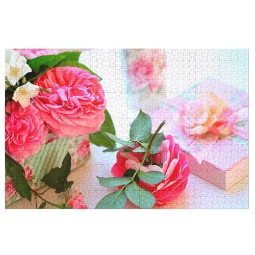 Puzzle für Erwachsene und Kinder ab 14 Jahren, 1000 StüCk，Roses and White Jasmine，Lernspielzeug FüR Kinder 52x38 Papier Puzzle von XJUfW