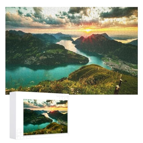 Puzzle für Erwachsene und Kinder ab 14 Jahren, 1000 StüCk，Schweiz, Vierwaldstättersee, Landschaften, ，Lernspielzeug FüR Kinder 75x50，Holz Puzzle von XJUfW