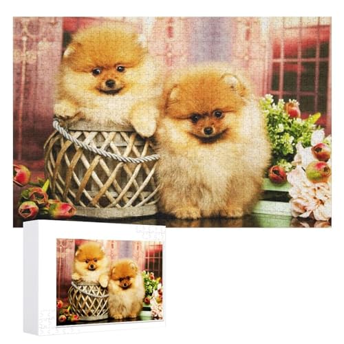 Wohnkultur Geburtstag ，Challenging Games Moderne Lernspiel Stress Relief ，1000 StüCk，Pomeranian-Hundewelpe mit Blumen, ，Lernspielzeug FüR Kinder 52x38 Papier Puzzle von XJUfW