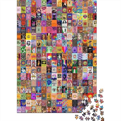 1000-teiliges Holzpuzzle für Erwachsene, farbenfrohes Kunstpuzzle, Familienspiel, Puzzle, Geschenke für Freunde, 1000 Teile (75 x 50 cm) von XJmoney