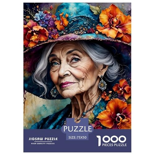 1000-teiliges Kunst-Puzzle „Oma“ für Erwachsene, schwierige Holzpuzzles für Erwachsene und Jugendliche ab 12 Jahren, 1000 Teile (75 x 50 cm) von XJmoney