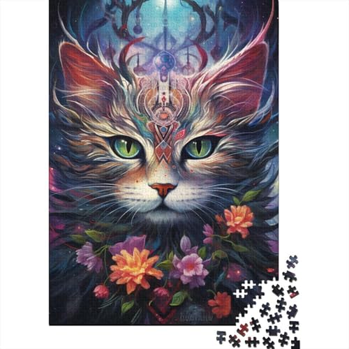 1000-teiliges Puzzle, Bunte Katze mit großen Augen, für Kinder, Holzpuzzle, Lernspielzeug, 1000 Stück (75 x 50 cm) von XJmoney