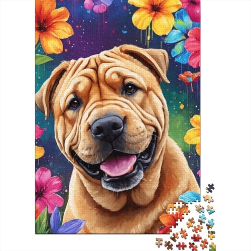 1000-teiliges Puzzle, Kunst, Blumen, Hunde, Puzzle für Kinder, Holzbrett-Puzzle, anspruchsvolles Spiel, 1000 Teile (75 x 50 cm) von XJmoney