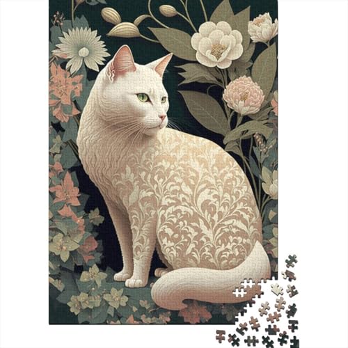 1000-teiliges Puzzle, Kunst-Puzzle „Weiße Katze“, Puzzle für Erwachsene, Holzbrett-Puzzle, anspruchsvolles Spiel, 1000 Teile (75 x 50 cm) von XJmoney