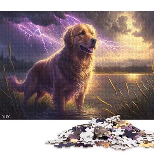 1000-teiliges Puzzle, Kunst-Puzzle mit Golden Retriever, Puzzle zum Zusammenbauen, Spielzeug, interaktives Familienspiel, 1000 Teile (75 x 50 cm) von XJmoney