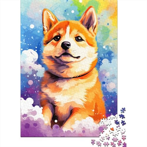 1000-teiliges Puzzle, farbenfrohes Corgi-Kunst-Puzzle für Kinder, Holzbrett-Puzzle, Heimdekoration, Puzzle-Spielzeug, 1000 Teile (75 x 50 cm) von XJmoney