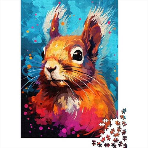 1000-teiliges Puzzle, farbenfrohes Kunst-Eichhörnchen-Puzzle für Kinder, Holzbrett-Puzzle, Lernspiele, Heimdekoration, Puzzle 1000 Teile (75 x 50 cm) von XJmoney