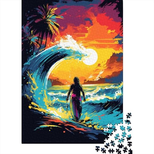 1000-teiliges Puzzle, farbenfrohes Kunst-Surfen, Puzzle für Kinder, Holzbrett-Puzzle, Heimdekoration, Puzzle-Spielzeug, 1000 Teile (75 x 50 cm) von XJmoney