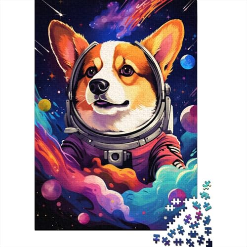 1000-teiliges Puzzle, künstlerisches Astronauten-Corgi-Puzzle für Kinder, Holzbrett-Puzzle, Heimdekoration, Puzzle-Spielzeug, 1000 Teile (75 x 50 cm) von XJmoney