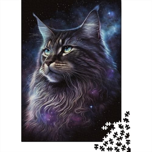 1000-teiliges Puzzle „Cosmic Maine Coon Cat“, kreatives quadratisches Puzzle für Teenager, Holzpuzzle, Spielzeug, Denkspiel, 1000 Teile (75 x 50 cm) von XJmoney