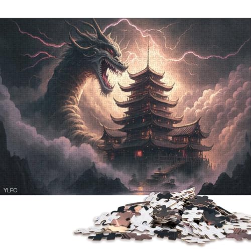 1000-teiliges Puzzle „Japanischer Tempel mit Drachen“, Puzzle, Zusammenbauspielzeug, interaktives Familienspiel, 1000 Teile (75 x 50 cm) von XJmoney