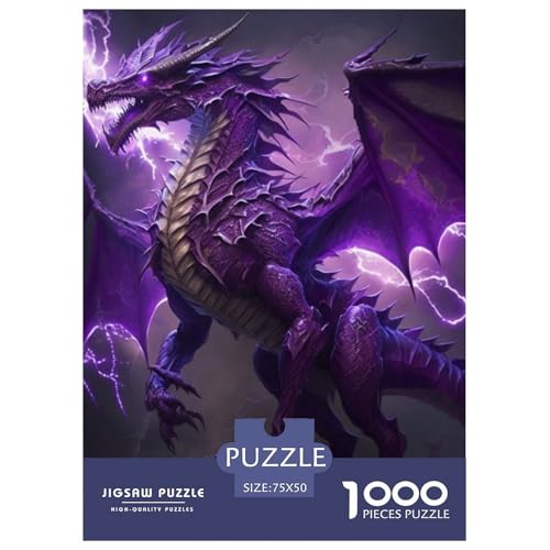 1000-teiliges Puzzle „Lila Drache“ für Erwachsene Teenager, Holzpuzzles für Teenager, Geschenke zum Entspannen, Puzzlespiele, 1000 Teile (75 x 50 cm) von XJmoney