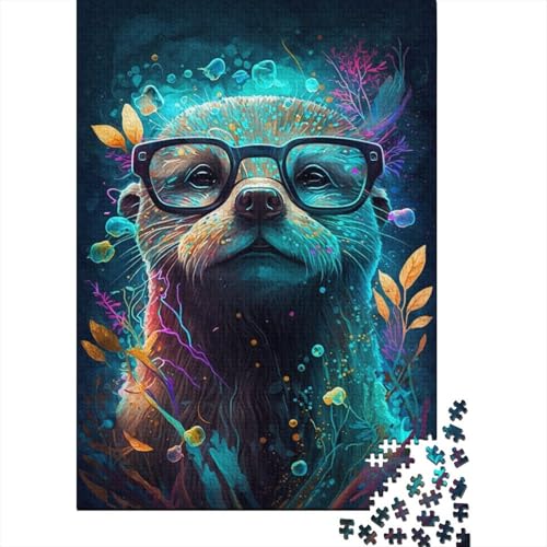 1000-teiliges Puzzle „Otter trägt Brille“, kreatives quadratisches Puzzle für Kinder und Holzpuzzle, Lernspielzeug, 1000 Teile (75 x 50 cm) von XJmoney