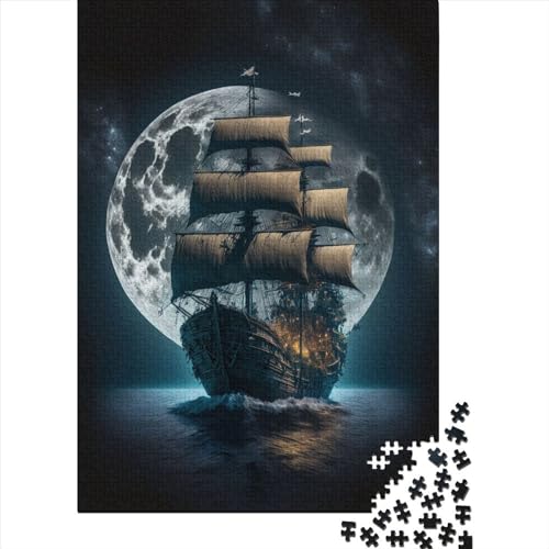 1000-teiliges Puzzle für Erwachsene, Boot, Mondnacht1, Holzpuzzle für Teenager, Geschenke, Lernspiel, Herausforderungsspielzeug, 1000 Stück (75 x 50 cm) von XJmoney