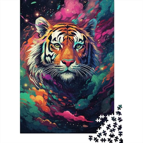 1000-teiliges Puzzle für Erwachsene, farbenfroher Tiger, schwieriges und herausforderndes Holzbrett-Puzzle für Kinder, 1000 Teile (75 x 50 cm) von XJmoney