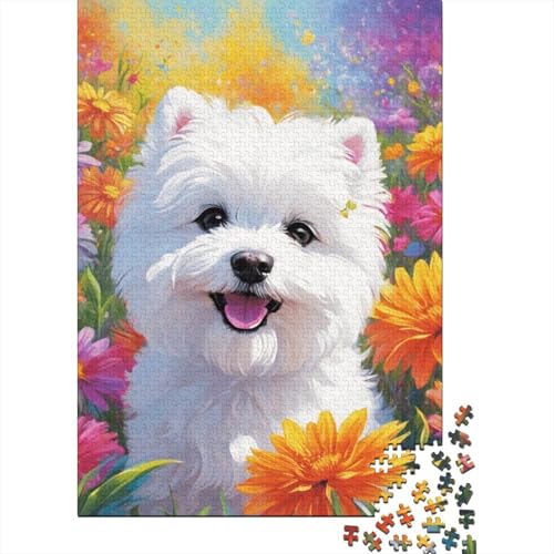 1000-teiliges Puzzle für Kinder, Kunst, Blumen, Hunde, Puzzles für Kinder, Holzbrett-Puzzles, dekomprimierendes geistiges Lernspielzeug (75 x 50 cm) von XJmoney