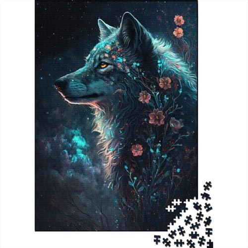 1000-teiliges Puzzle für Kinder, Weltraumwolf und Blumen, Puzzle für Kinder, pädagogisches Puzzle zum Stressabbau, Spielzeug, Puzzle 1000 Teile (75 x 50 cm) von XJmoney