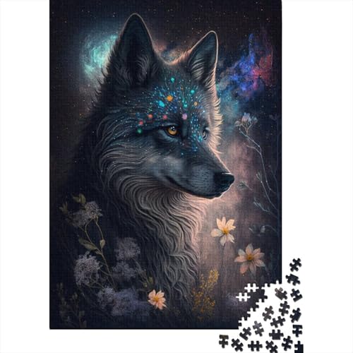 1000-teiliges Puzzle für Kinder, Weltraumwolf und Blumen, quadratisches Puzzle für Kinder, Holzpuzzle, Puzzle, praktisches Spiel, 1000 Teile (75 x 50 cm) von XJmoney