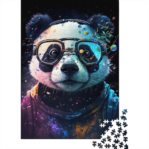 1000-teiliges Puzzle für Kinder, kosmischer Panda mit Brille, quadratische Puzzles für Kinder, Holzpuzzle, Spielzeug, Wanddekoration, 1000 Stück (75 x 50 cm) von XJmoney