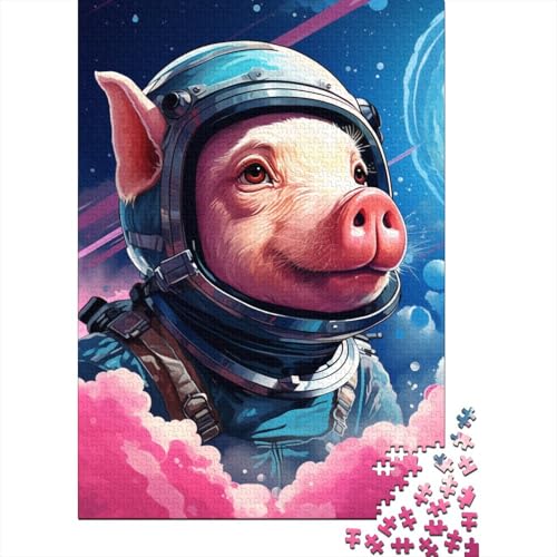 1000-teiliges Puzzle für Kinder, künstlerisches Astronautenschwein-Puzzle für Kinder, schwierige und anspruchsvolle Holzbrettpuzzles, 1000 Teile (75 x 50 cm) von XJmoney