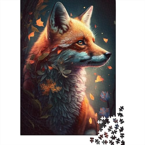 1000-teiliges Puzzle für Kinder, niedliches Kunst-Fuchs-Puzzle für Kinder, Holzpuzzle, pädagogisches Stressabbau-Spielzeug, Puzzle 1000 Teile (75 x 50 cm) von XJmoney