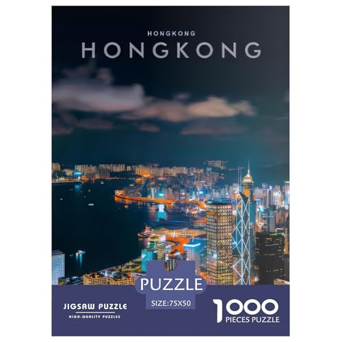 1000-teiliges Puzzle mit Hongkong-Nachtansicht für Erwachsene, Puzzle für Erwachsene und Teenager, Lernspiel, 1000 Teile (75 x 50 cm) von XJmoney