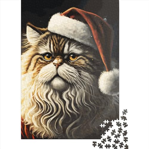 1000-teiliges Puzzle mit Weihnachtsmann-Katze für Erwachsene Teenager, Holzpuzzle für Kinder und Teenager ab 12 Jahren, 1000 Teile (75 x 50 cm) von XJmoney