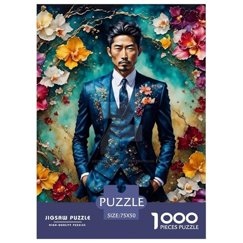 1000-teiliges Puzzle mit japanischem Mann für Erwachsene, Puzzle für Erwachsene und Teenager, Lernspiel, 1000 Teile (75 x 50 cm) von XJmoney