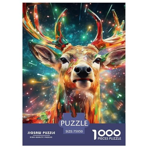 1000-teiliges Puzzle mit leuchtendem Hirsch für Erwachsene Teenager, Holzpuzzle für Erwachsene, Puzzles für Erwachsene, Lernspiel, Herausforderungsspielzeug, 1000 Stück (75 x 50 cm) von XJmoney