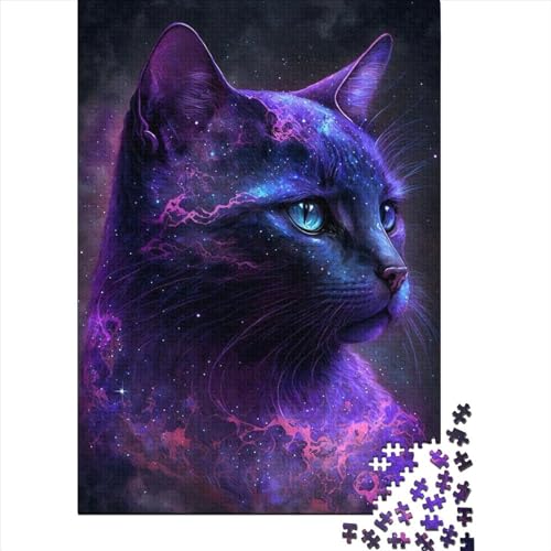 1000-teiliges Puzzle mit lila Galaxie-Katze für Erwachsene und Teenager. Puzzle für Kinder. 1000 Teile (75 x 50 cm). Anspruchsvolles Puzzle von XJmoney