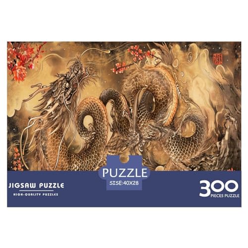 300 Teile Chinesisches Drachen-Puzzle, kreatives rechteckiges Puzzle für Erwachsene und Kinder, großes Puzzle für Familien-Lernspiel 300 Teile (40 x 28 cm) von XJmoney