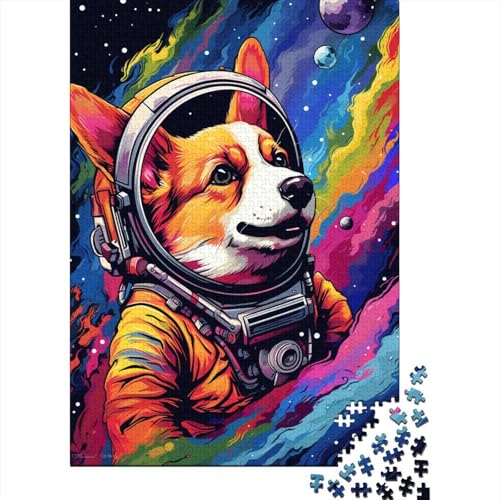 300-teiliges Puzzle, künstlerisches Astronauten-Corgi-Holzbrett-Puzzle für Kinder, Lernspiele, Heimdekoration, Puzzle 300 Teile (40 x 28 cm) von XJmoney