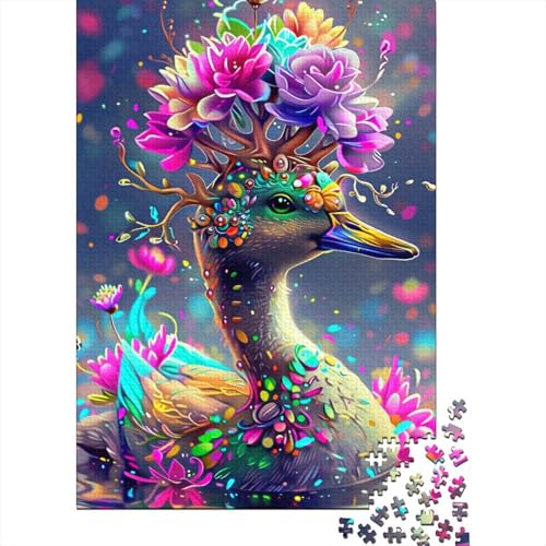 300-teiliges Puzzle „Enten mit Blumenkronen“, kreatives quadratisches Puzzle für Teenager, Holzpuzzle, Spielzeug, Denkspiel, 300 Teile (40 x 28 cm) von XJmoney