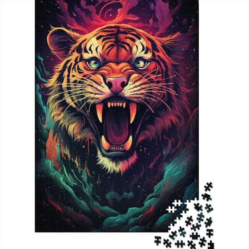 300-teiliges Puzzle für Erwachsene, Art Tiger Jigsaw, Holzbrettpuzzle für Kinder, Dekomprimierendes geistiges Lernspielzeug, 300 Teile (40 x 28 cm) von XJmoney