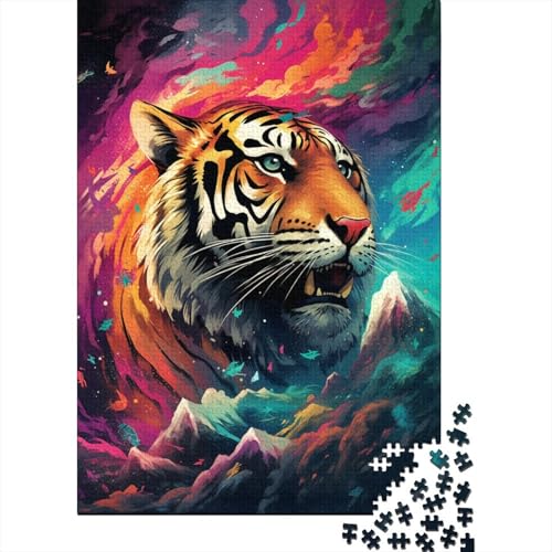 300-teiliges Puzzle für Erwachsene, farbenfrohes Tiger-Kunst-Puzzle, Holzbrett-Puzzle für Kinder, entspannendes geistiges Lernspielzeug, 300 Teile (40 x 28 cm) von XJmoney