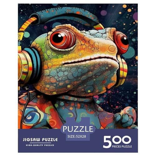 500-teiliges Eidechsen-Kopfhörer-Puzzle für Erwachsene, schwierige Holzpuzzles, Puzzles für Erwachsene, Lernspiel, Herausforderungsspielzeug, 500 Stück (52 x 38 cm) von XJmoney