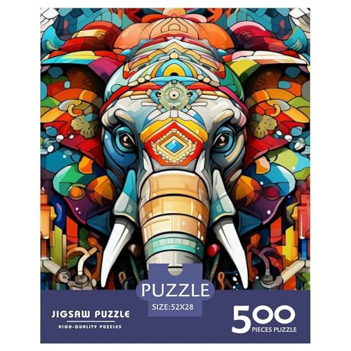 500-teiliges Kunst-Tier-Elefant-Puzzle für Erwachsene, schwierige Puzzles aus Holz für Teenager, Geschenke, Heimdekoration, Puzzle-Spielzeug, 500 Stück (52 x 38 cm) von XJmoney