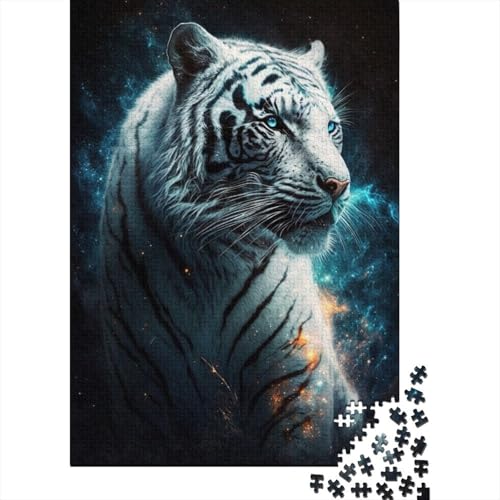 500-teiliges Puzzle, Kunst, weißer Tiger, Galaxie, kreatives quadratisches Holzpuzzle für Kinder, Lernspiel, Herausforderungsspielzeug, 500 Stück (52 x 38 cm) von XJmoney