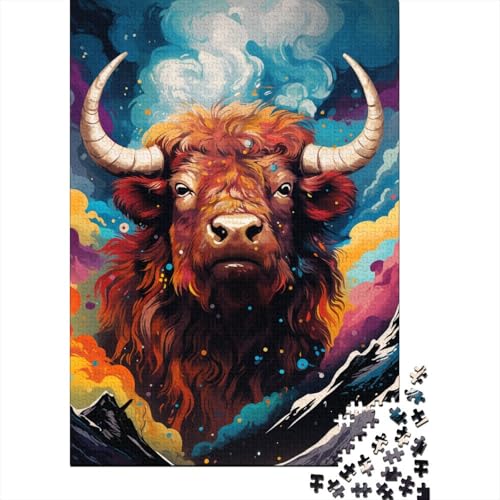 500-teiliges Puzzle, farbenfrohes Art-Yak-Puzzle, Holzbrett-Puzzle für Kinder, anspruchsvolles Spiel-Puzzle, 500 Teile (52 x 38 cm) von XJmoney