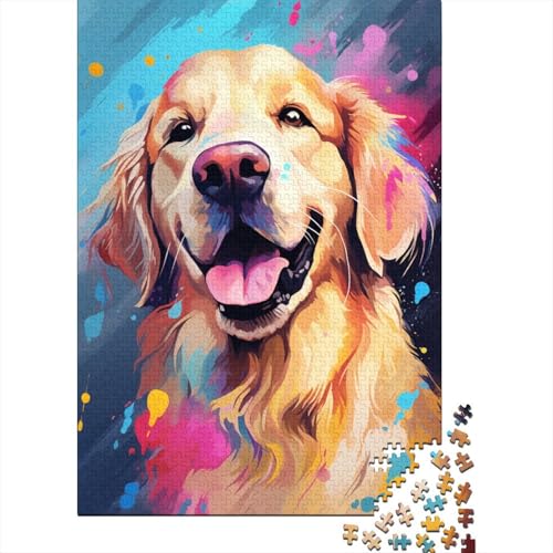 500-teiliges Puzzle, farbenfrohes künstlerisches Golden Retriever-Puzzle für Kinder, Holzbrett-Puzzle, Lernspiele, Heimdekoration, Puzzle 500 Teile (52 x 38 cm) von XJmoney