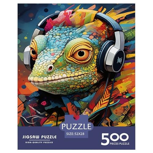 500-teiliges Puzzle „Eidechse mit Kopfhörern“ für Erwachsene, Puzzles für Erwachsene und Teenager, Erwachsene ab 14 Jahren, 500 Teile (52 x 38 cm) von XJmoney