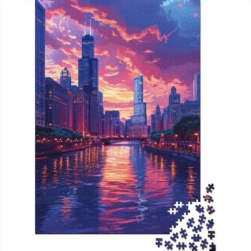 500-teiliges Puzzle „Stadt bei Sonnenuntergang“, kreatives quadratisches Puzzle für Kinder und Holzpuzzle, Lernspielzeug, 500 Stück (52 x 38 cm) von XJmoney