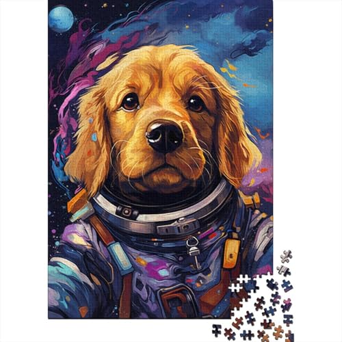 500-teiliges Puzzle für Erwachsene, künstlerischer Astronaut, Golden Retriever, Puzzle für Erwachsene, Holzbrettpuzzle, Lernspiel, Herausforderungsspielzeug, 500 Teile (52 x 38 cm) von XJmoney