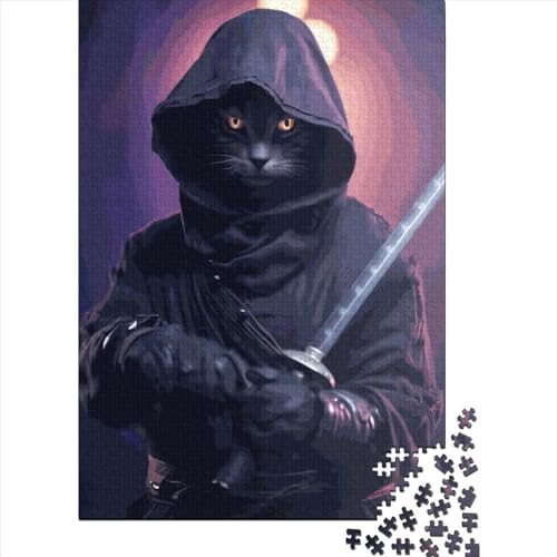 500-teiliges Puzzle für Erwachsene mit der Katze, böser Samurai, Puzzle für Kinder, Puzzle für Kinder, Lernspiel, Herausforderungsspielzeug, 500 Teile (52 x 38 cm), Gelegenheits-Puzzlespiele von XJmoney