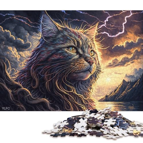 500-teiliges Puzzle für Kinder, Kunst-Puzzle mit Maine-Coon-Katze, Erwachsene, Puzzle, Familienunterhaltungsspielzeug, 500 Teile (52 x 38 cm) von XJmoney