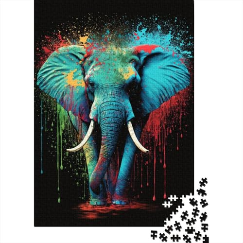 500-teiliges Puzzle für Kinder, schöne, Bunte Elefanten, quadratisches Puzzle für Teenager, Holzpuzzle, Lernpuzzle, Familienspiel, 500 Teile (52 x 38 cm) von XJmoney